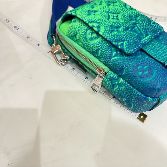LOUIS VUITTON Virgil Abloh Blue & Neon Green Monogram Illusion Leather Flat - Picture 7 of 11